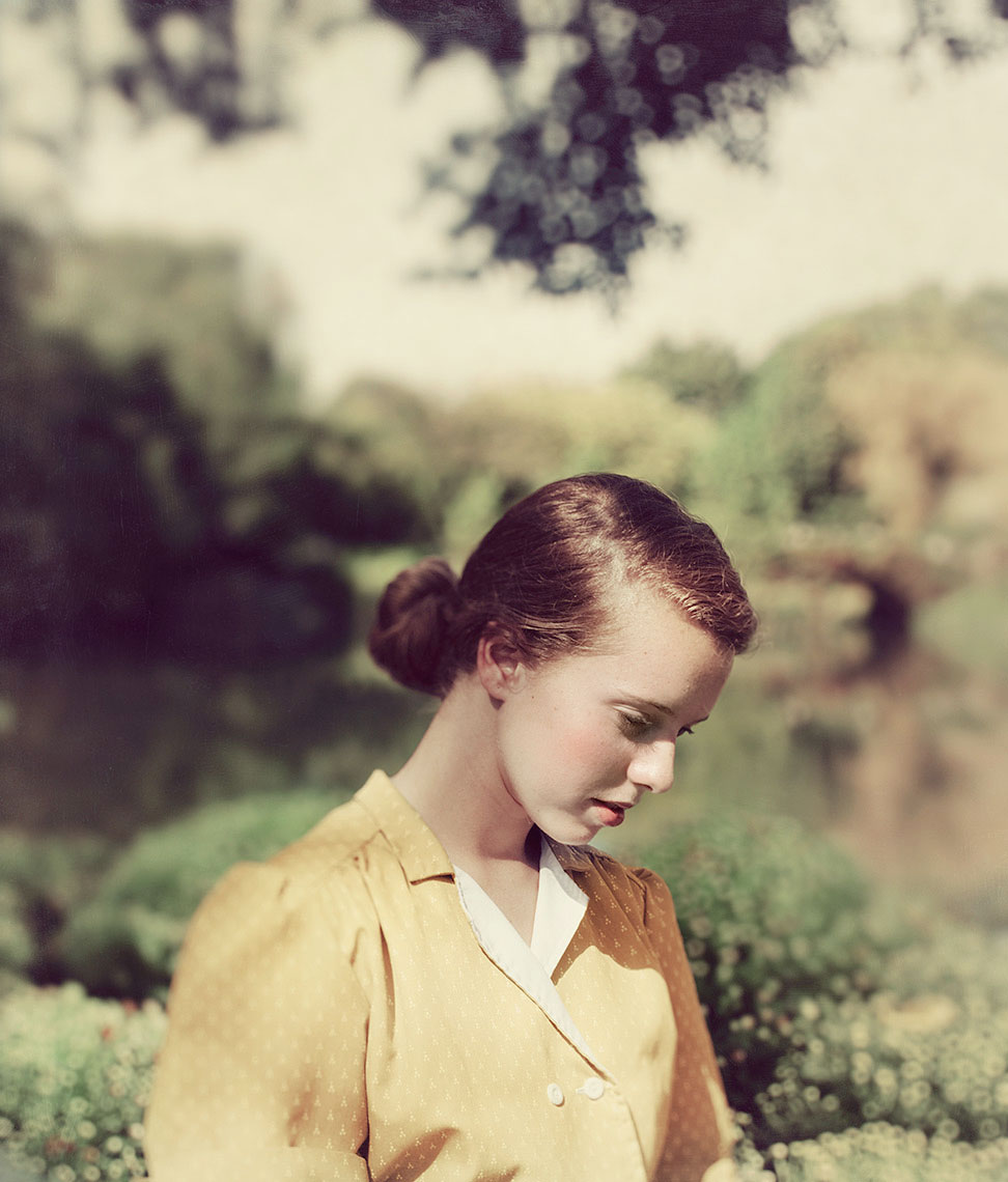 Photomontage of Young Red-Haired Woman in Park